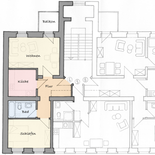 Wohnung 2-Raum 50qm 2.OG Grundriss